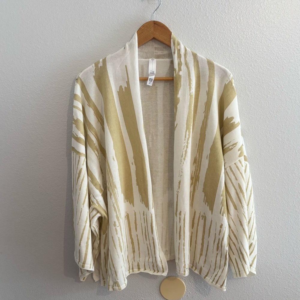 NWOT MarlaWynne 100% Cotton Kimono Cardigan Size 2X Tan Brushstroke Open Front - Picture 10 of 12